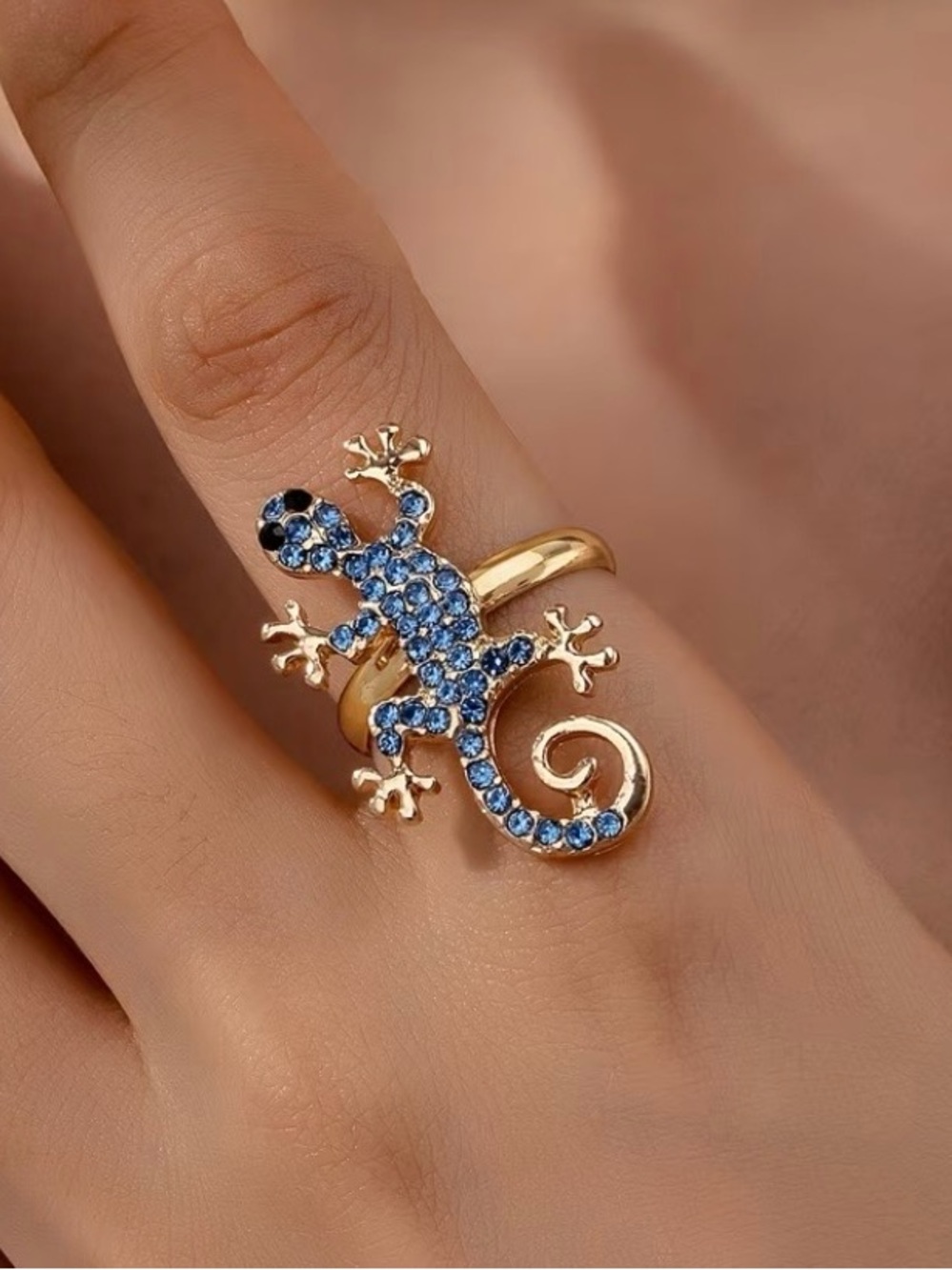 NEW! Adjustable Lizard Ring with Blue Gem. Geco Reptile Jewelry. 🦎 A1-46